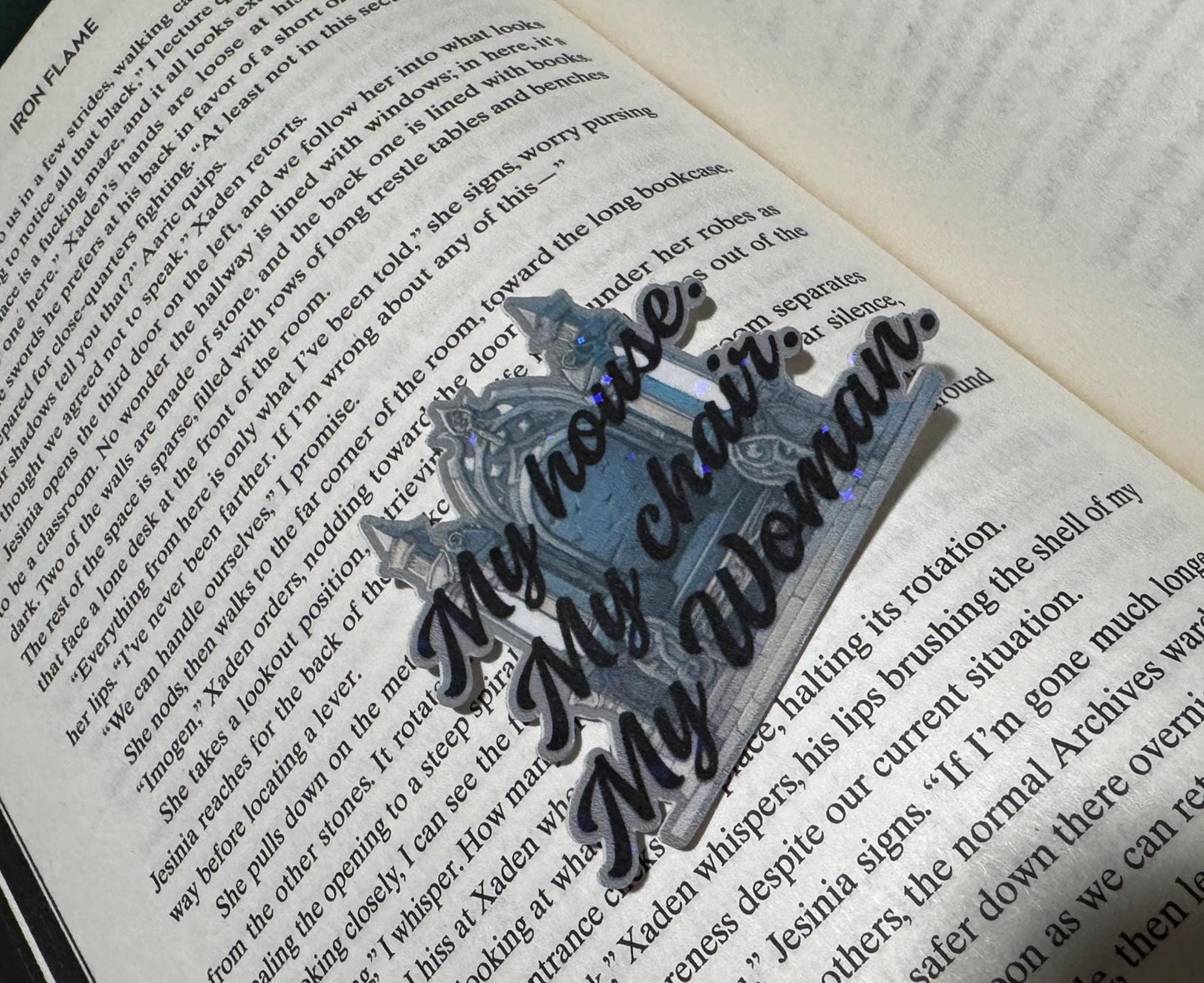 Fourth Wing Throne Sticker – “My House. My Chair. My Woman.” | Xaden Riorson Bookish Vinyl Sticker | Romantasy Sticker for Readers