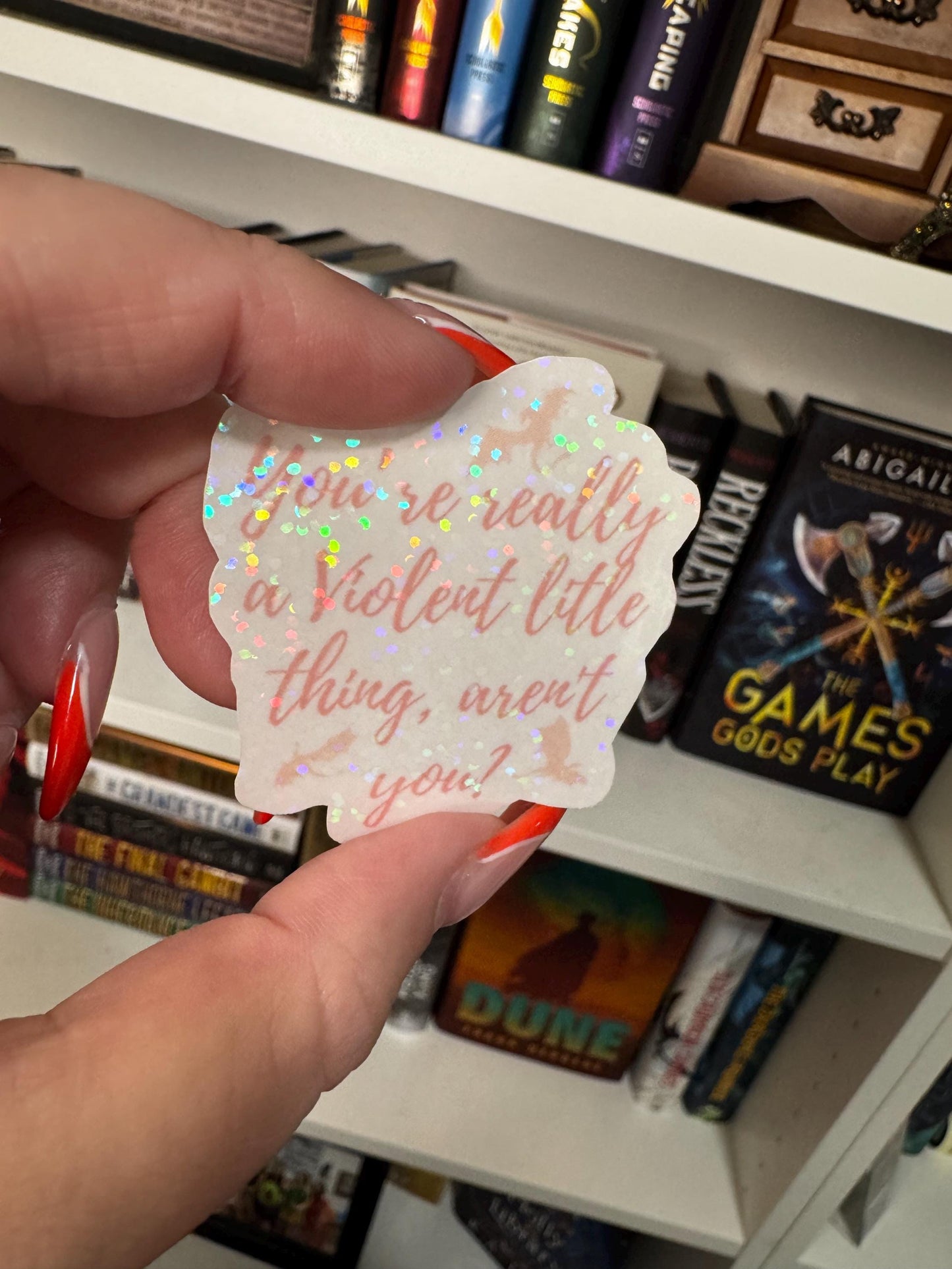 You’re Really a Violent Little Thing, Aren’t You? Sticker | Fourth Wing Quote | Holographic Pink Vinyl | Fantasy Bookish Gift