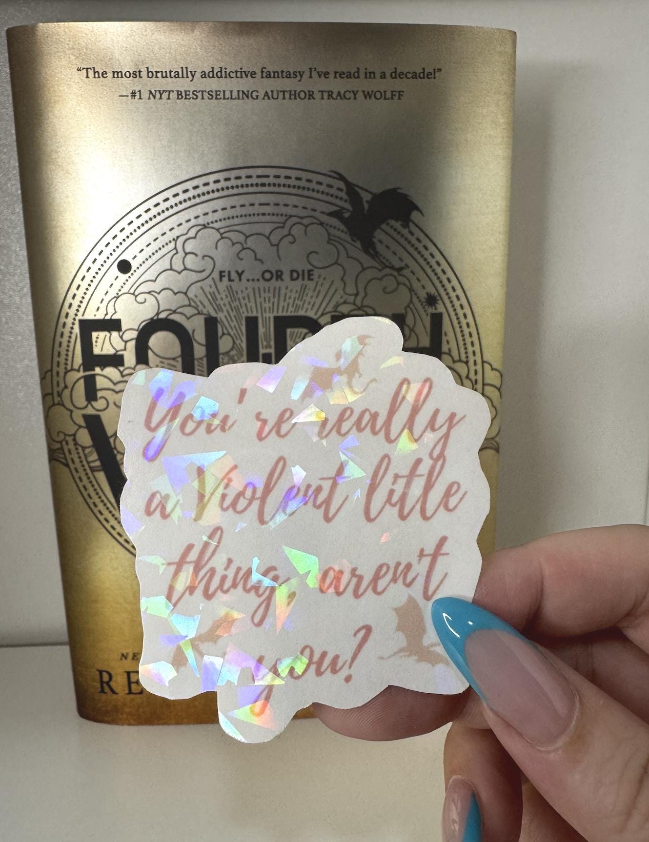 You’re Really a Violent Little Thing, Aren’t You? Sticker | Fourth Wing Quote | Holographic Pink Vinyl | Fantasy Bookish Gift