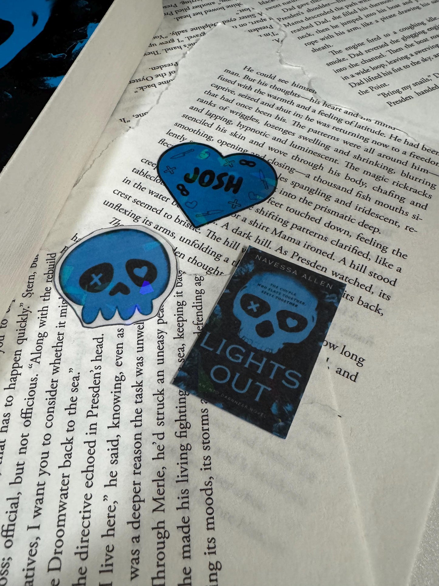 Lights Out Sticker Pack | Blue Mask Sticker | Book Cover Sticker | Blue Heart Josh Sticker | Bookish Romance Stickers