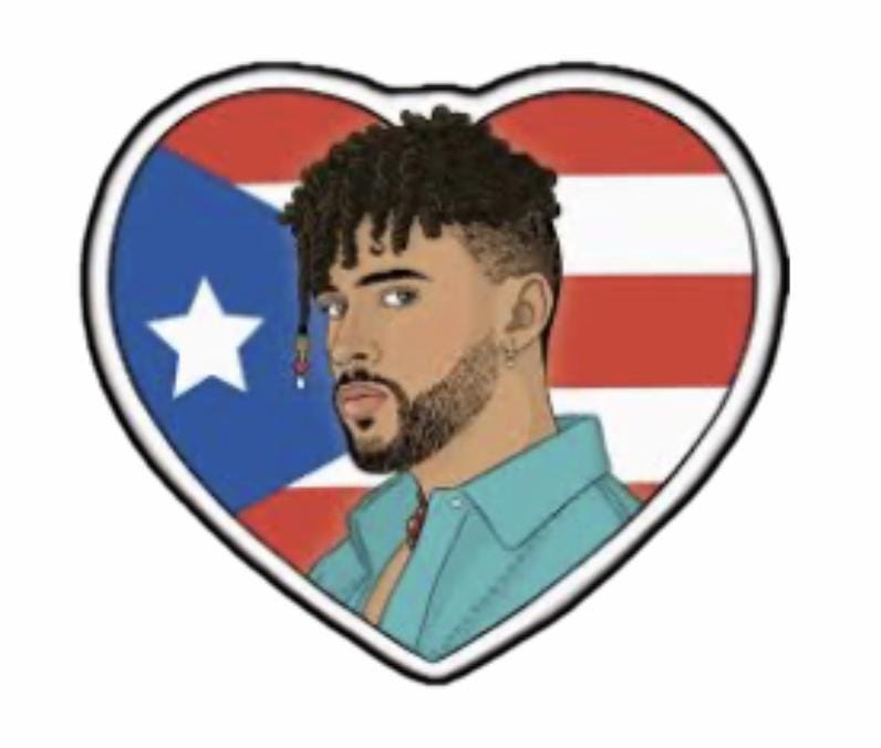Bad Bunny Sticker Set: Puerto Rico Flag Heart, Benito Portrait