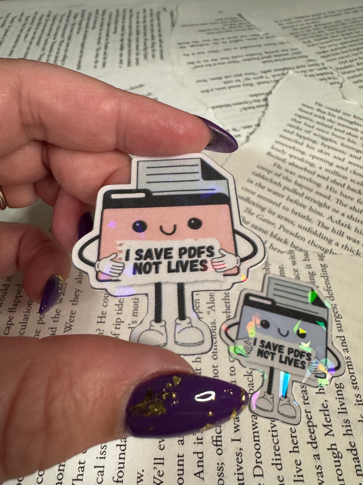 Funny PDF Sticker Duo: "I Save PDFs Not Lives" Laptop Decal (PDF Pattern)