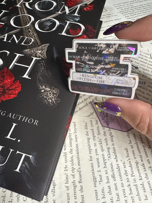 From Blood and Ash Sticker Pack | Book Stack, Swords Quote, Meyaah Liessa & Wylla Collins | Fantasy Bookish Stickers
