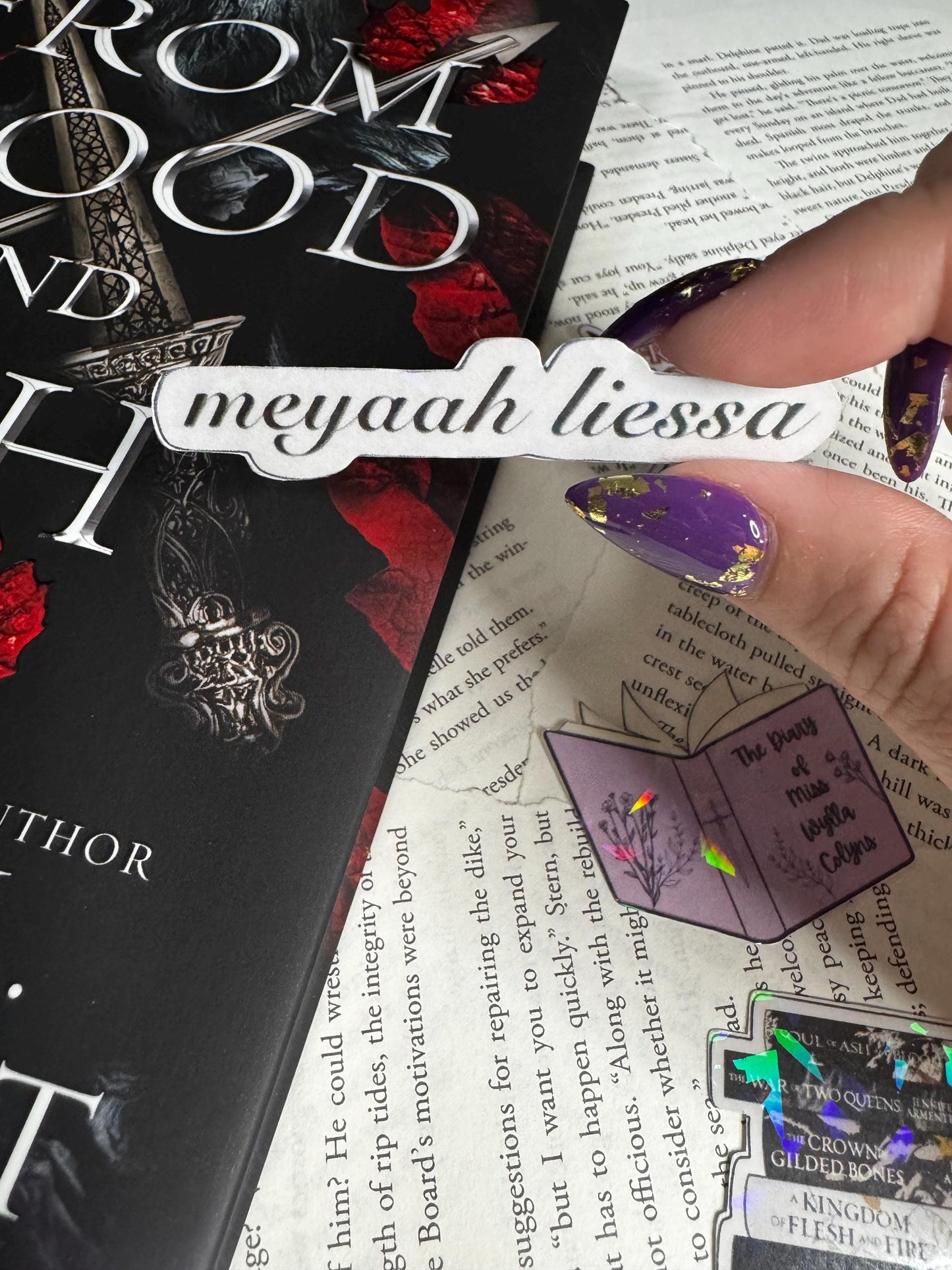 From Blood and Ash Sticker Pack | Book Stack, Swords Quote, Meyaah Liessa & Wylla Collins | Fantasy Bookish Stickers