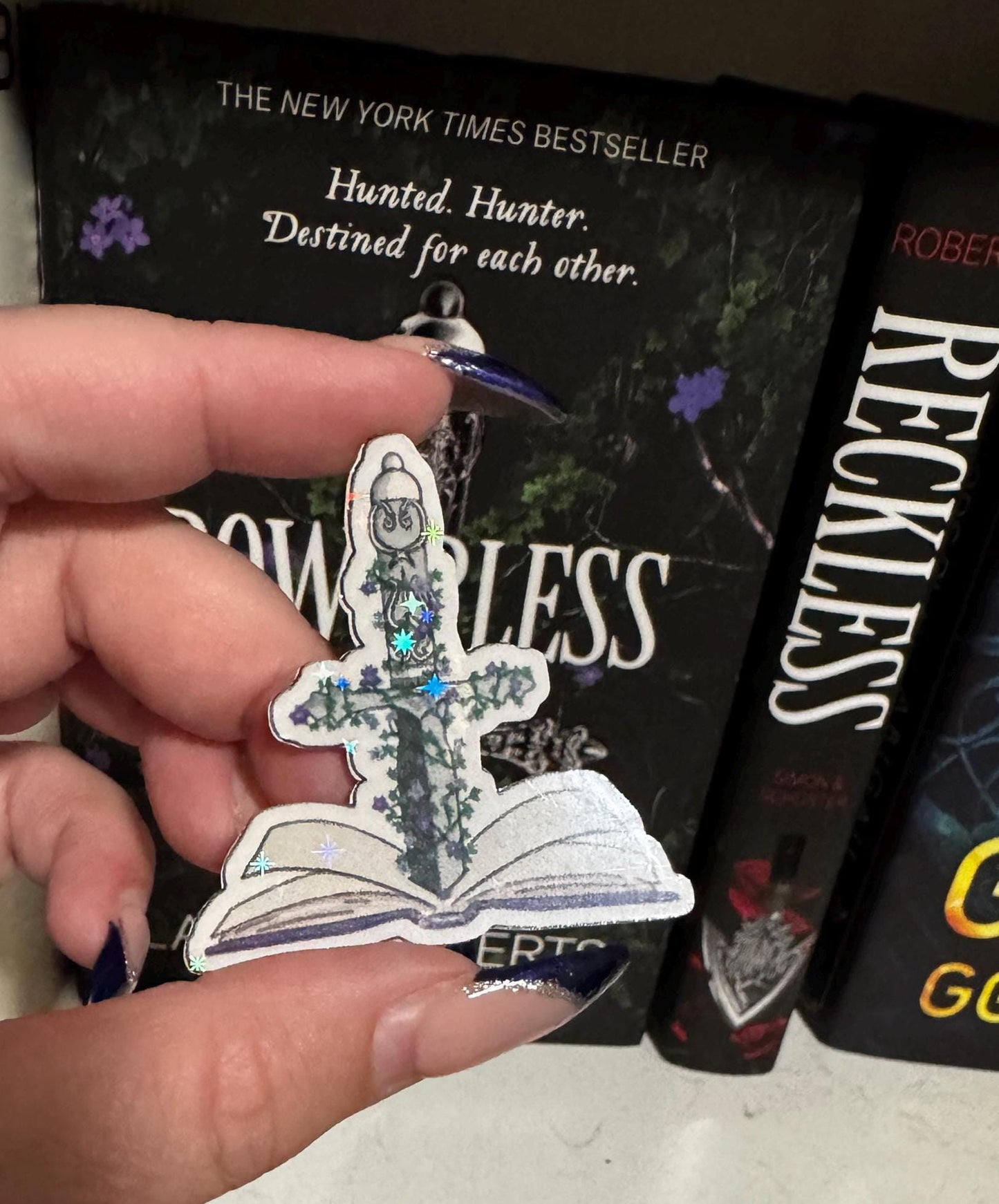 Powerless Book Sticker – Fantasy Bookish Vinyl Decal with Sword and Purple Flowers | Reader Gift, Book Lover Sticker, Reading Nook Decor