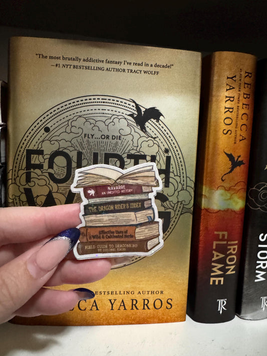 Fourth Wing Book Stack Sticker: Basgiath War College sticker