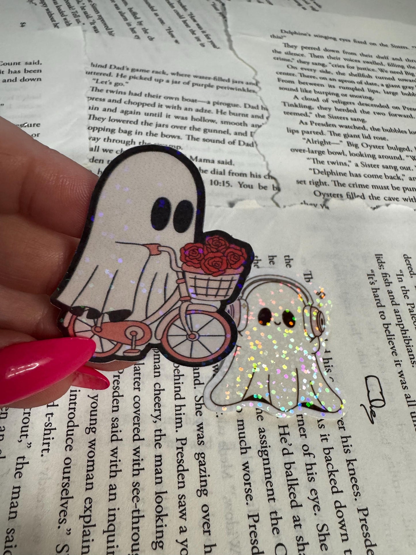 Ghostie Sticker Duo Pack | Cute Ghost on Bike with Roses & Ghostie with Headphones | Aesthetic Spooky Stickers