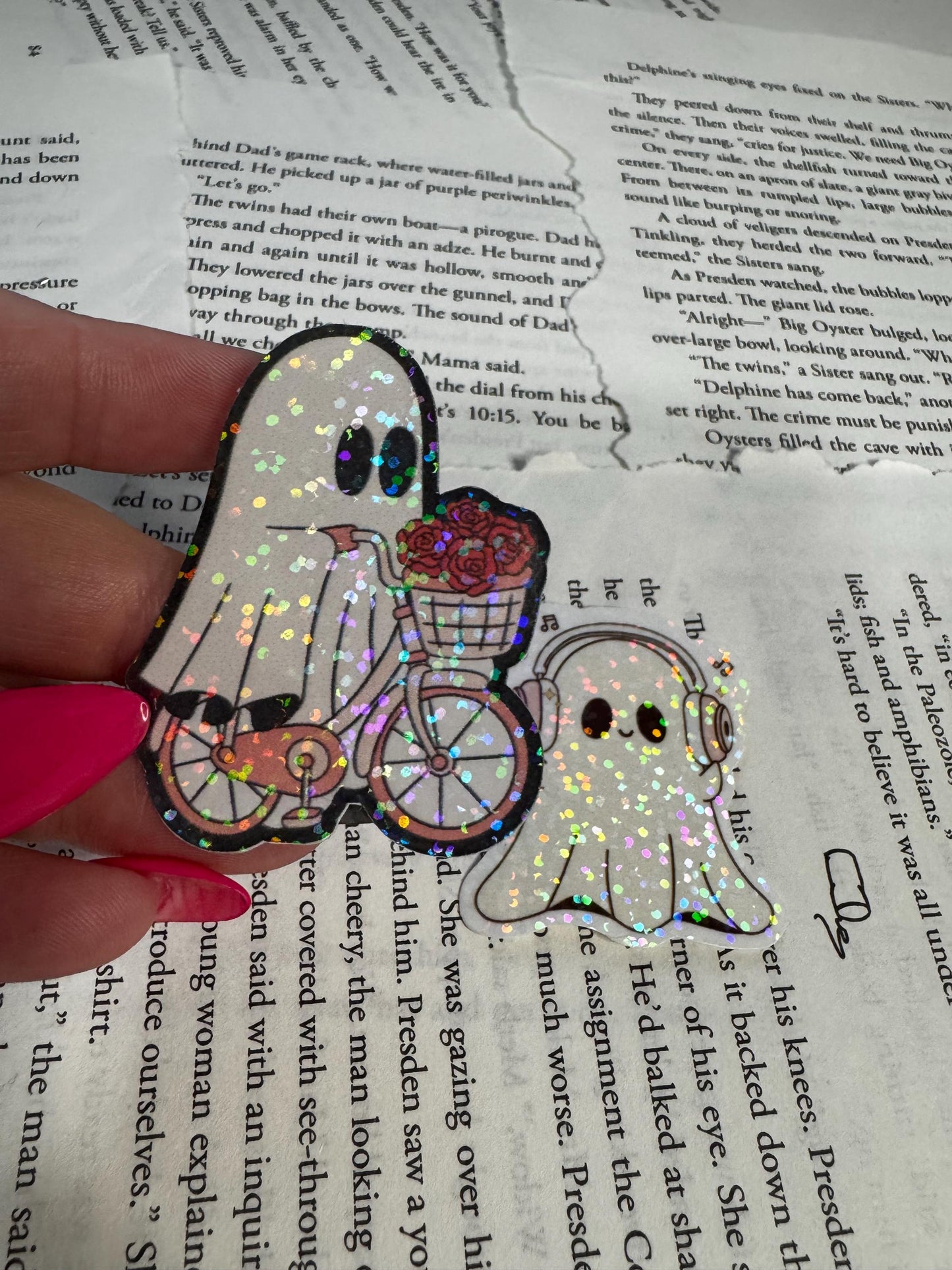 Ghostie Sticker Duo Pack | Cute Ghost on Bike with Roses & Ghostie with Headphones | Aesthetic Spooky Stickers