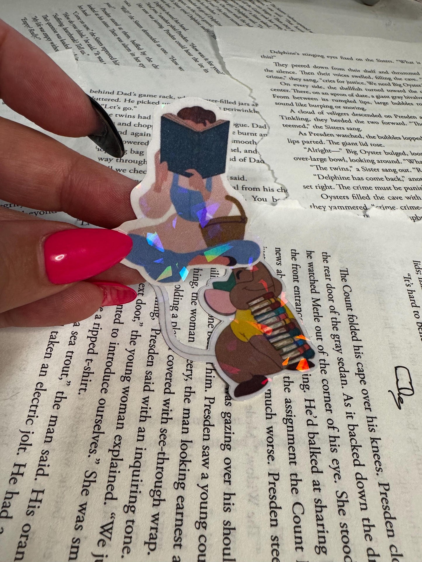 Disney themed Book Lover Sticker Pack | Gus Gus with Book Stack & Belle Reading Duo | Cute Fairy Tale Stickers