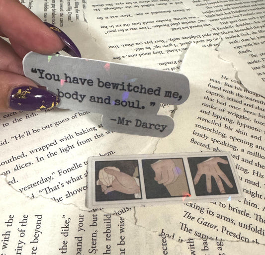 Mr. Darcy Quote & Hand Sticker Duo | Pride and Prejudice Stickers | Jane Austen Bookish Vinyl | Regency Romance Aesthetic