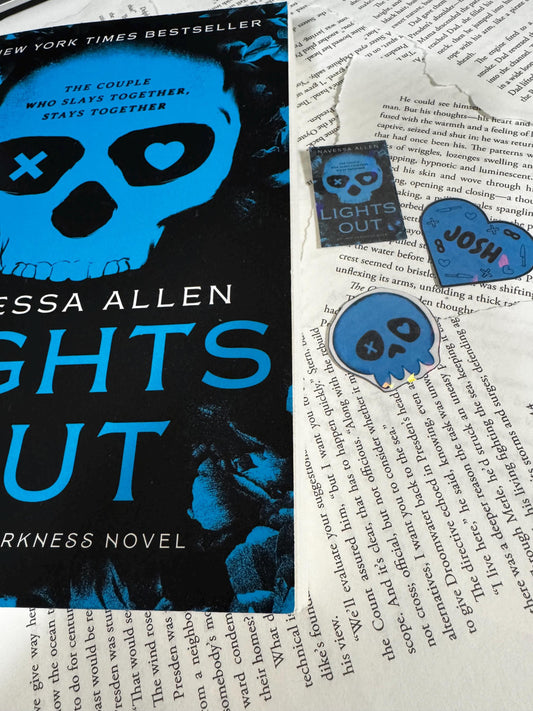 Lights Out Sticker Pack | Blue Mask Sticker | Book Cover Sticker | Blue Heart Josh Sticker | Bookish Romance Stickers
