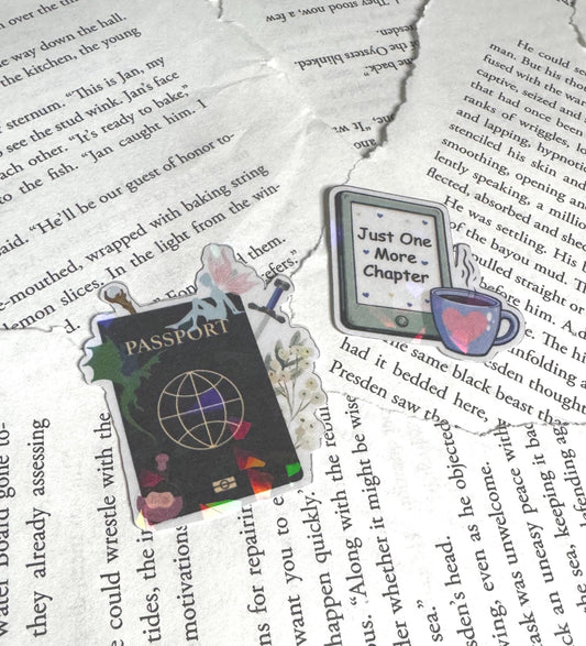 Fantasy Passport & Kindle Sticker Pack | Just One More Chapter | Bookish Travel and Coffee Stickers | Reading Adventure Set