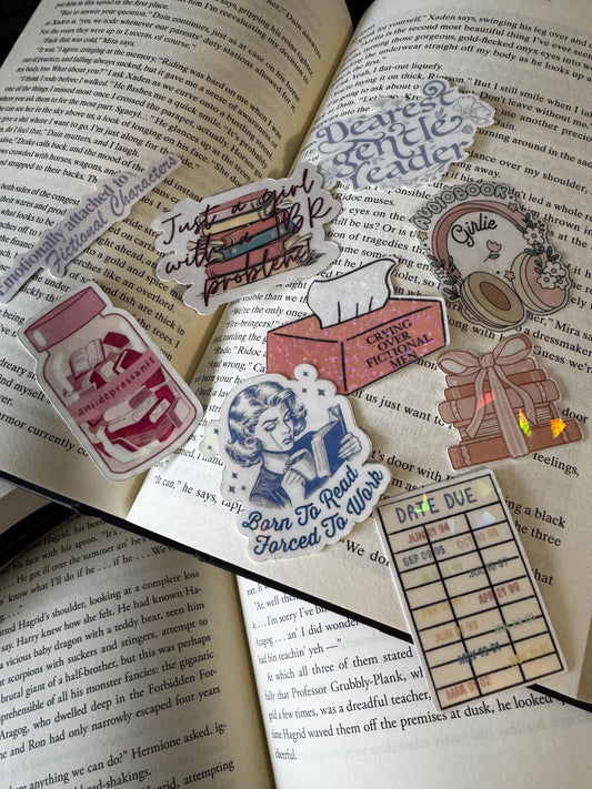 Bookish Girlie Sticker Pack – 9 Aesthetic Book Lover Stickers | Fictional Men, Audiobooks, Crying Over Books