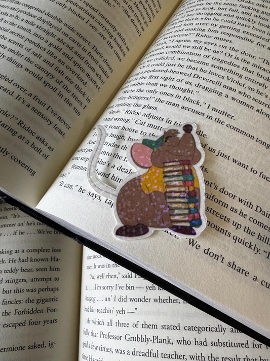 Gus Gus Cinderella Book Stack Sticker • Cute Mouse Reading Vinyl Decal • Fairytale Bookish Gift • Bibliophile Laptop Sticker