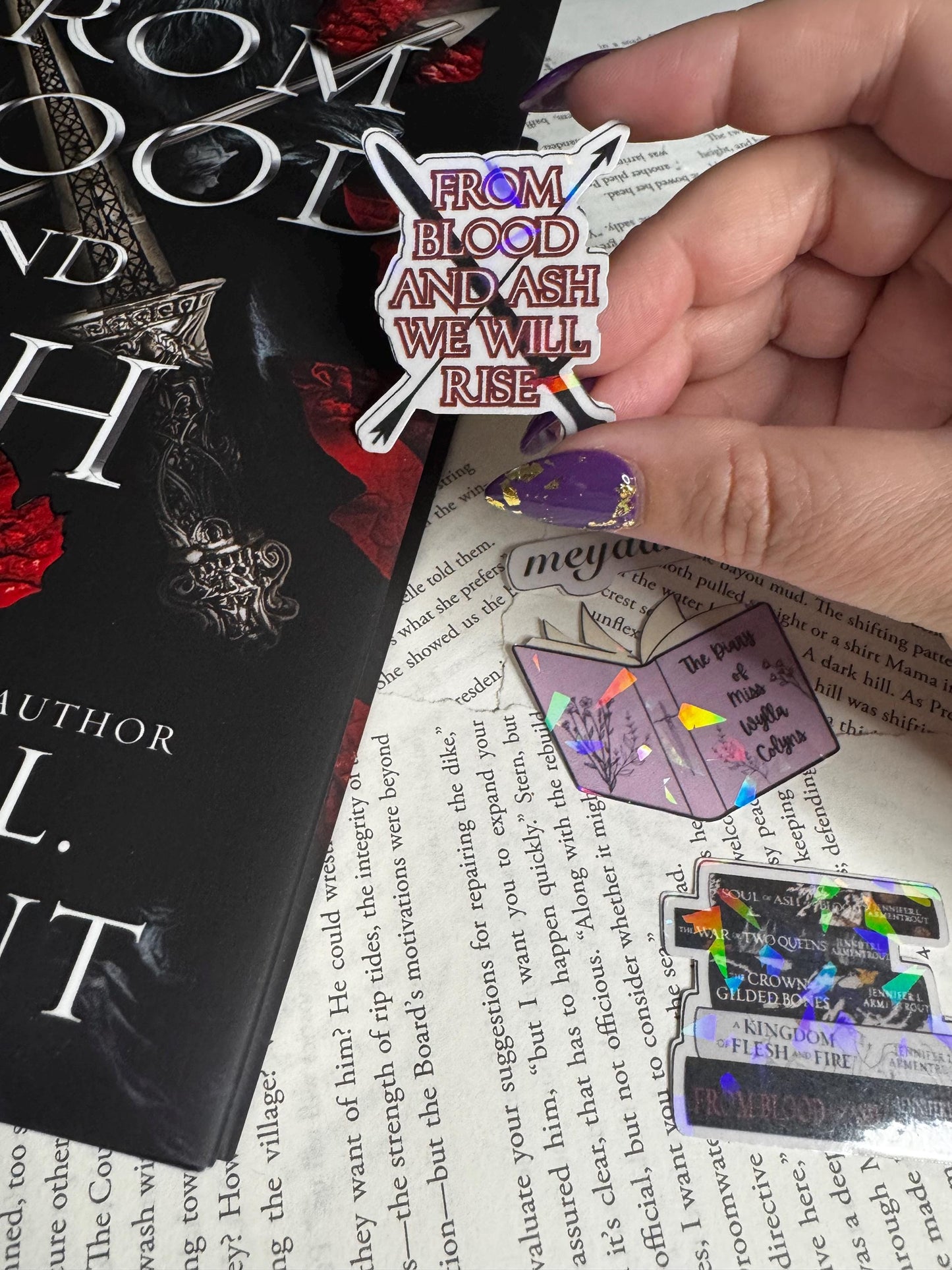 From Blood and Ash Sticker Pack | Book Stack, Swords Quote, Meyaah Liessa & Wylla Collins | Fantasy Bookish Stickers