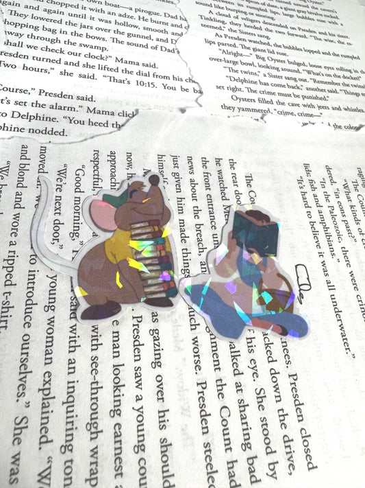 Disney themed Book Lover Sticker Pack | Gus Gus with Book Stack & Belle Reading Duo | Cute Fairy Tale Stickers
