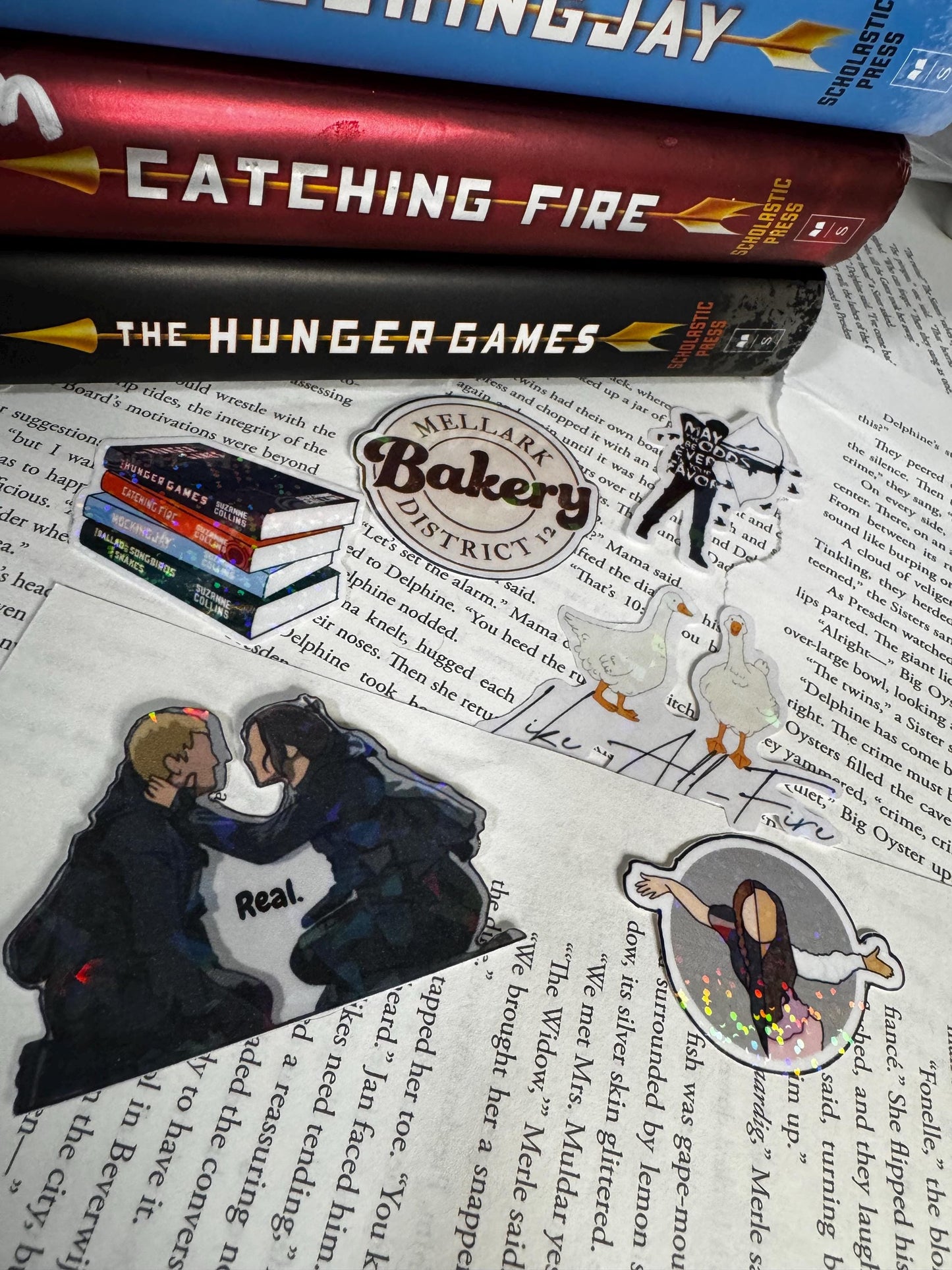 Hunger Games Sticker Pack – Katniss, Peeta, Lucy Gray, Book Stack, Quote – Waterproof Vinyl Stickers
