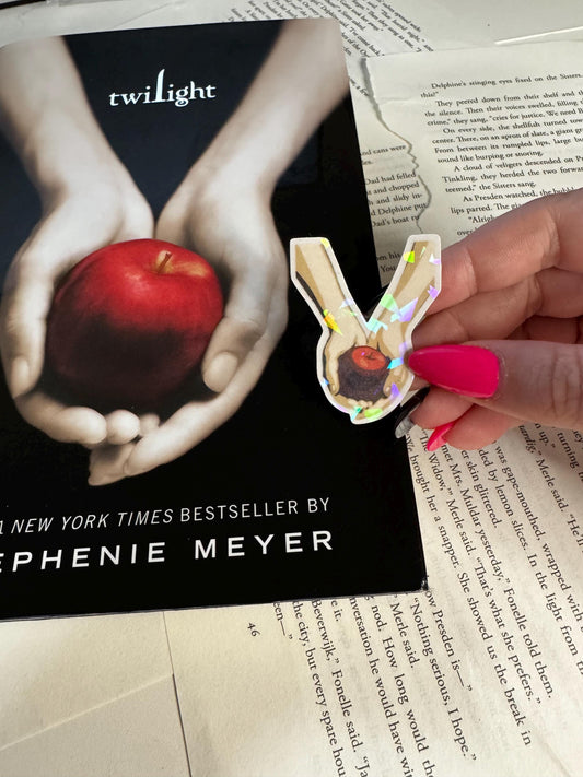 Twilight Apple Sticker | Hands Holding Apple Book Cover Inspired Vinyl Sticker | Twilight Saga Fan Art